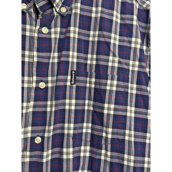 Barbour Shirt Men Large Blue Plaid Highland Check 8 Tailored Long Sleeve Buttons - Picture 3 of 15
